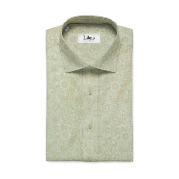 Linen Club Off White & Brown 60 LEA 100% Pure Linen Printed Shirt Fabric