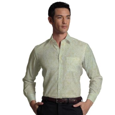 Linen Club Off White & Brown 60 LEA 100% Pure Linen Printed Shirt Fabric