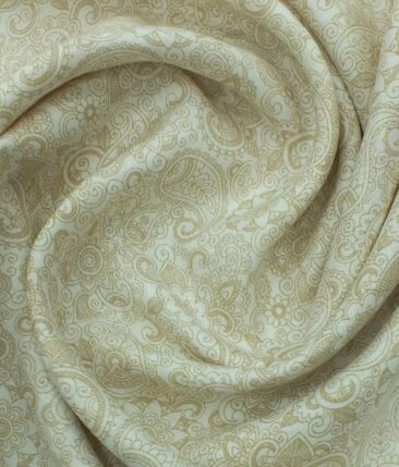Linen Club Off White & Brown 60 LEA 100% Pure Linen Printed Shirt Fabric