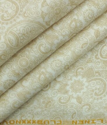 Linen Club Off White & Brown 60 LEA 100% Pure Linen Printed Shirt Fabric