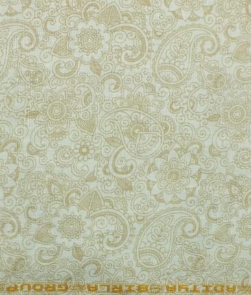 Linen Club Off White & Brown 60 LEA 100% Pure Linen Printed Shirt Fabric