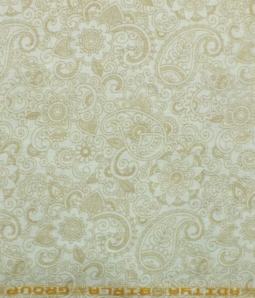 Linen Club Off White & Brown 60 LEA 100% Pure Linen Printed Shirt Fabric