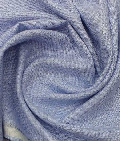 Linen Club White & Blue 60 LEA 100% Pure Linen Structured Shirt Fabric