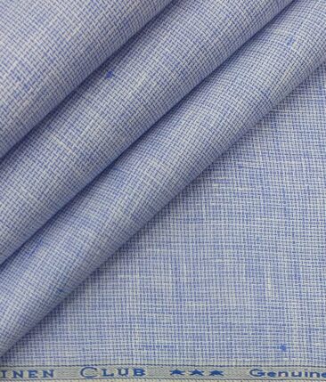 Linen Club White & Blue 60 LEA 100% Pure Linen Structured Shirt Fabric