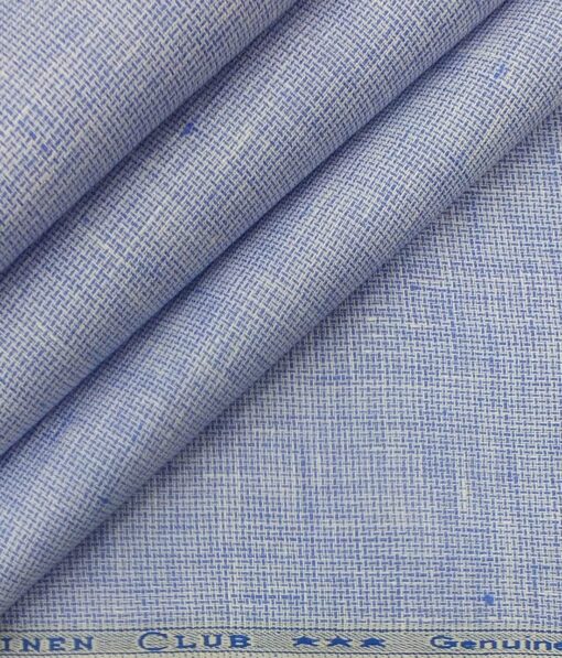 Linen Club White & Blue 60 LEA 100% Pure Linen Structured Shirt Fabric
