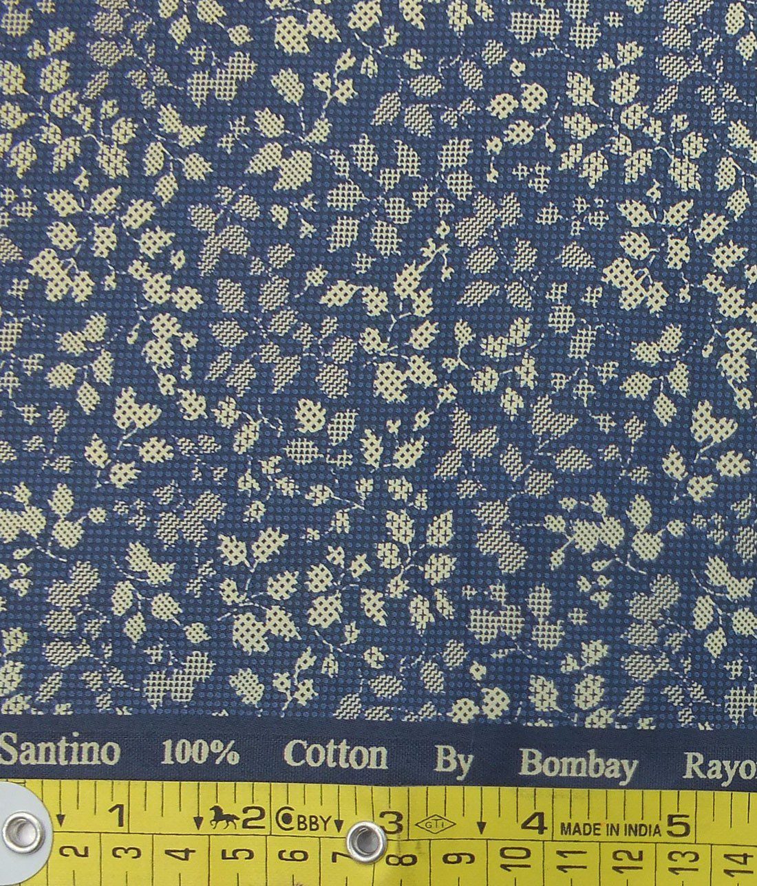 Bombay Rayon Men's Dark Royal Blue & Beige Cotton Printed Shirt Fabric
