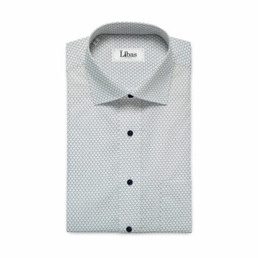 Bombay Rayon Men's White & Blue Cotton Printed Shirt Fabric