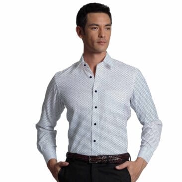 Bombay Rayon Men's White & Blue Cotton Printed Shirt Fabric