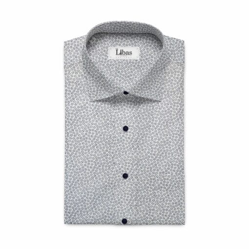 Bombay Rayon Men's White & Blue Floral Cotton Printed Shirt Fabric