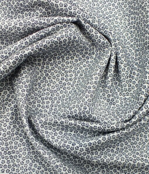 Bombay Rayon Men's White & Blue Floral Cotton Printed Shirt Fabric
