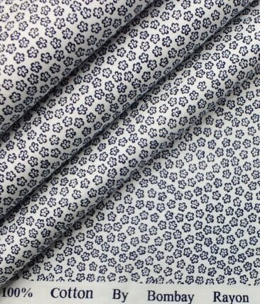Bombay Rayon Men's White & Blue Floral Cotton Printed Shirt Fabric