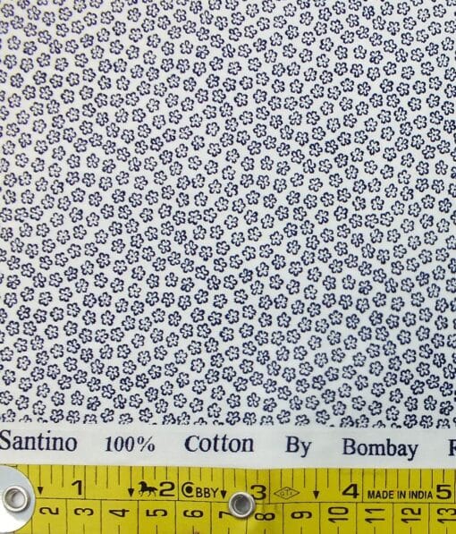 Bombay Rayon Men's White & Blue Floral Cotton Printed Shirt Fabric