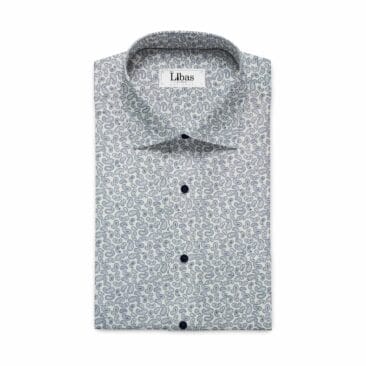 Bombay Rayon Men's White & Blue Jacquard Cotton Printed Shirt Fabric