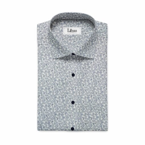 Bombay Rayon Men's White & Blue Jacquard Cotton Printed Shirt Fabric