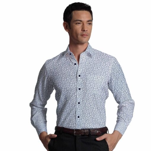 Bombay Rayon Men's White & Blue Jacquard Cotton Printed Shirt Fabric