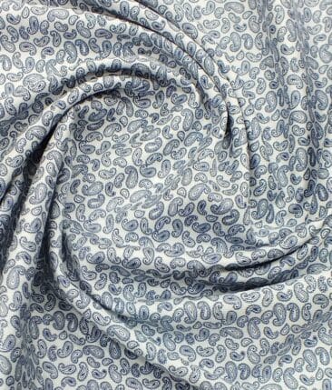 Bombay Rayon Men's White & Blue Jacquard Cotton Printed Shirt Fabric