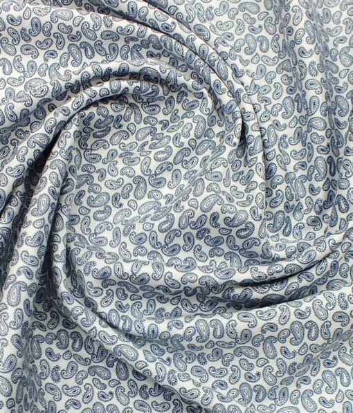 Bombay Rayon Men's White & Blue Jacquard Cotton Printed Shirt Fabric