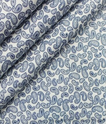 Bombay Rayon Men's White & Blue Jacquard Cotton Printed Shirt Fabric