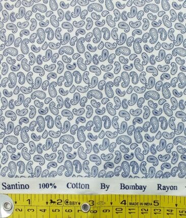 Bombay Rayon Men's White & Blue Jacquard Cotton Printed Shirt Fabric