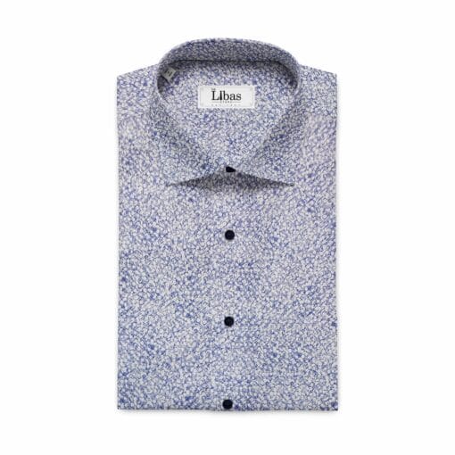 Bombay Rayon Men's White & Blue Cotton Printed Shirt Fabric