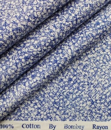 Bombay Rayon Men's White & Blue Cotton Printed Shirt Fabric