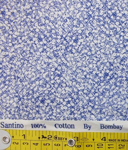 Bombay Rayon Men's White & Blue Cotton Printed Shirt Fabric
