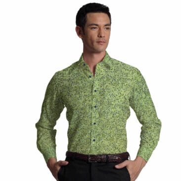 Bombay Rayon Men's Light Green & Blue Cotton Linen Printed Shirt Fabric