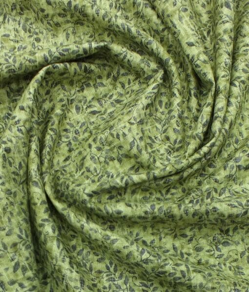 Bombay Rayon Men's Light Green & Blue Cotton Linen Printed Shirt Fabric
