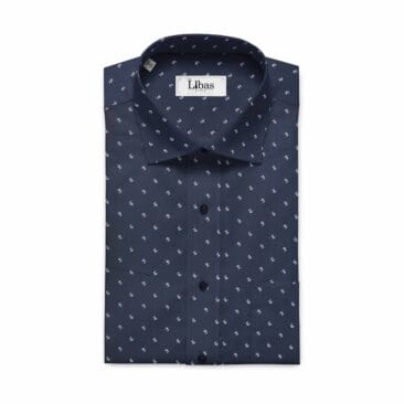 Cadini by Siyaram's Men's Dark Blue & White Floral Cotton Printed Shirt Fabric