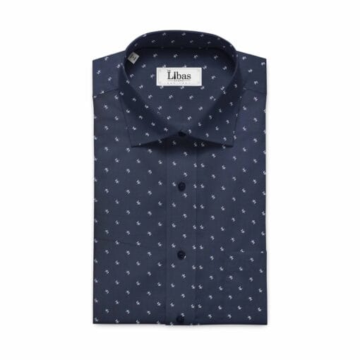 Cadini by Siyaram's Men's Dark Blue & White Floral Cotton Printed Shirt Fabric