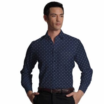 Cadini by Siyaram's Men's Dark Blue & White Floral Cotton Printed Shirt Fabric