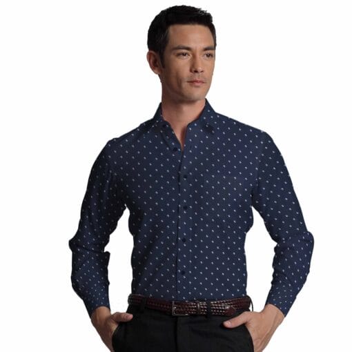 Cadini by Siyaram's Men's Dark Blue & White Floral Cotton Printed Shirt Fabric