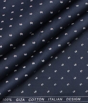 Cadini by Siyaram's Men's Dark Blue & White Floral Cotton Printed Shirt Fabric