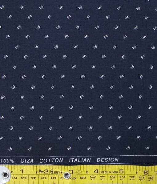 Cadini by Siyaram's Men's Dark Blue & White Floral Cotton Printed Shirt Fabric