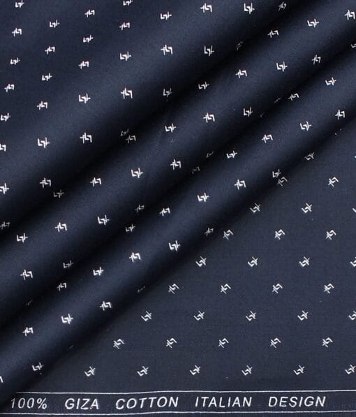 Cadini by Siyaram's Men's Dark Blue & White Floral Cotton Printed Shirt Fabric