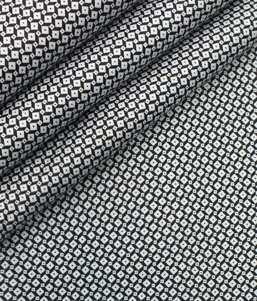 Cadini by Siyaram's Men's White & Black Cotton Printed Shirt Fabric