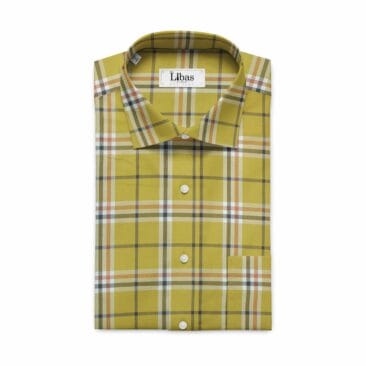 Cadini by Siyaram's Men's Canary Yellow Burberry Check Giza Cotton Shirt Fabric