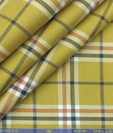 Cadini by Siyaram's Men's Canary Yellow Burberry Check Giza Cotton Shirt Fabric