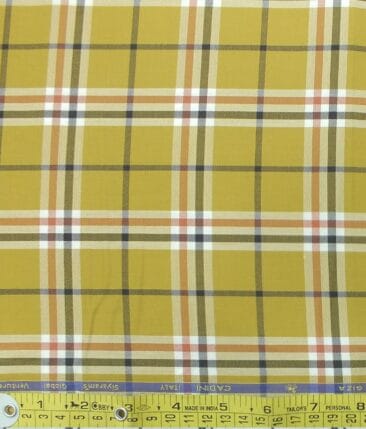 Cadini by Siyaram's Men's Canary Yellow Burberry Check Giza Cotton Shirt Fabric