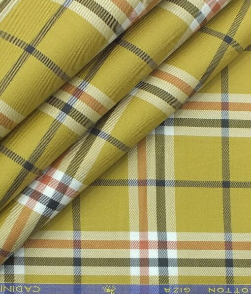 Cadini by Siyaram's Men's Canary Yellow Burberry Check Giza Cotton Shirt Fabric