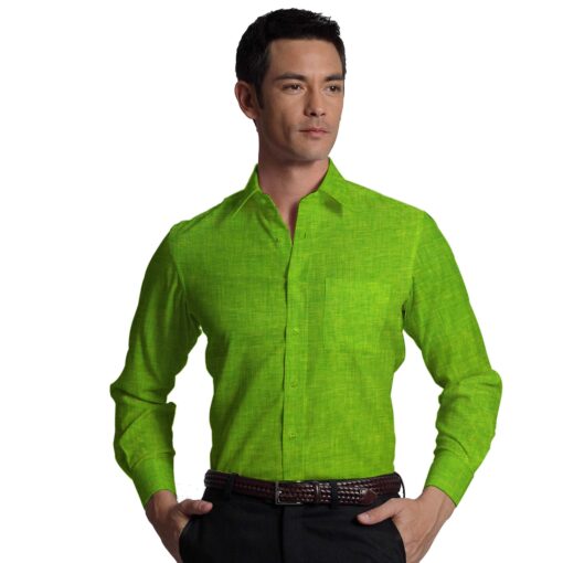 Cadini by Siyaram's Bright Green 60 LEA 100% Pure Linen Shirt Fabric