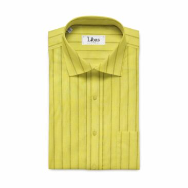 Cadini by Siyaram's Bright Yellow 60 LEA 100% Pure Linen Striped Shirt Fabric