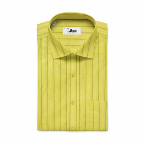 Cadini by Siyaram's Bright Yellow 60 LEA 100% Pure Linen Striped Shirt Fabric
