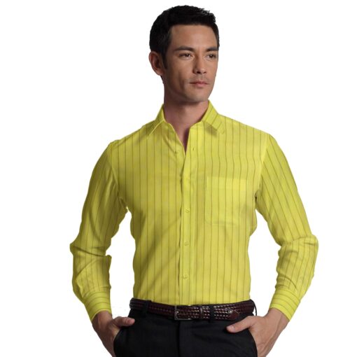 Cadini by Siyaram's Bright Yellow 60 LEA 100% Pure Linen Striped Shirt Fabric
