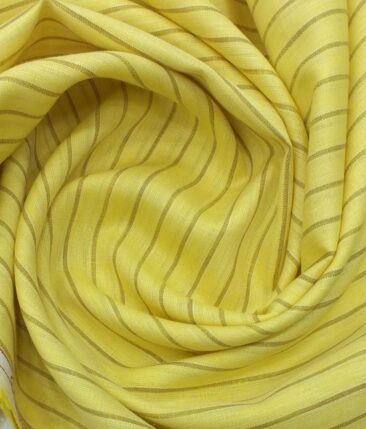 Cadini by Siyaram's Bright Yellow 60 LEA 100% Pure Linen Striped Shirt Fabric