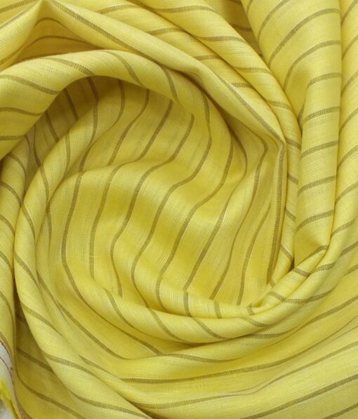 Cadini by Siyaram's Bright Yellow 60 LEA 100% Pure Linen Striped Shirt Fabric