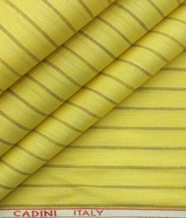 Cadini by Siyaram's Bright Yellow 60 LEA 100% Pure Linen Striped Shirt Fabric