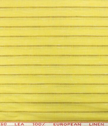 Cadini by Siyaram's Bright Yellow 60 LEA 100% Pure Linen Striped Shirt Fabric