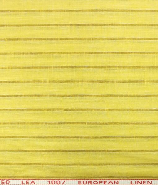 Cadini by Siyaram's Bright Yellow 60 LEA 100% Pure Linen Striped Shirt Fabric