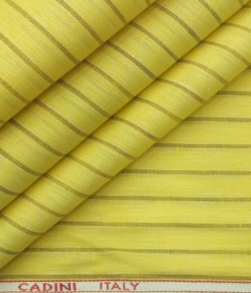 Cadini by Siyaram's Bright Yellow 60 LEA 100% Pure Linen Striped Shirt Fabric